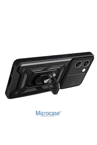 Microcase Poco X8 Pro 5g Uyumlu Kamera Kapaklı Manyetik Mıknatıslı Yüzük Standlı Kılıf - Al5128 Siyah Renk