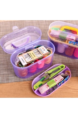 Özel Kutulu 40 Parça Mini Dikiş Seti Iğne Iplik Balıkçı Makas Mezura Yüzük Çok Renkli