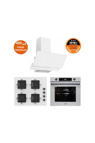 Afm Tech & Ferre FM7701 - SS206 - FM3301 Gain 8 Prog. Turbolu Beyaz Dijital Ankastre Set