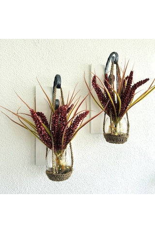 Duvar Dekoru, Led Işıklı, Kırmızı Çubuk Cipso Çiçekli, Beyaz Aplik İkili Set