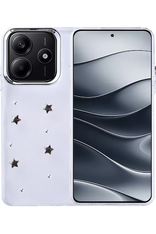 Noktaks - Xiaomi Uyumlu Xiaomi Redmi Note 14 4g - Kılıf Airbag Tasarımlı Simli Şeffaf Koruyucu Kutup Kapak - Yıldız T37077 Yıldız