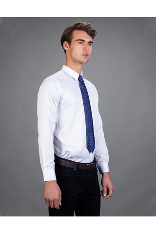 Tudors Modern Slim Fit Uzun Kollu Pamuklu Kolay Ütü Armürlü Erkek Beyaz Gömlek-13397 Beyaz
