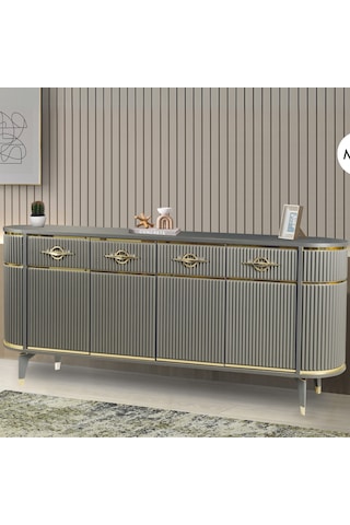 Maya Antrasit Gold Lüks Konsol 4 Kapak Oval Gövde Pramit Ayaklı 180x45x84 Cm Antrasit - Gold