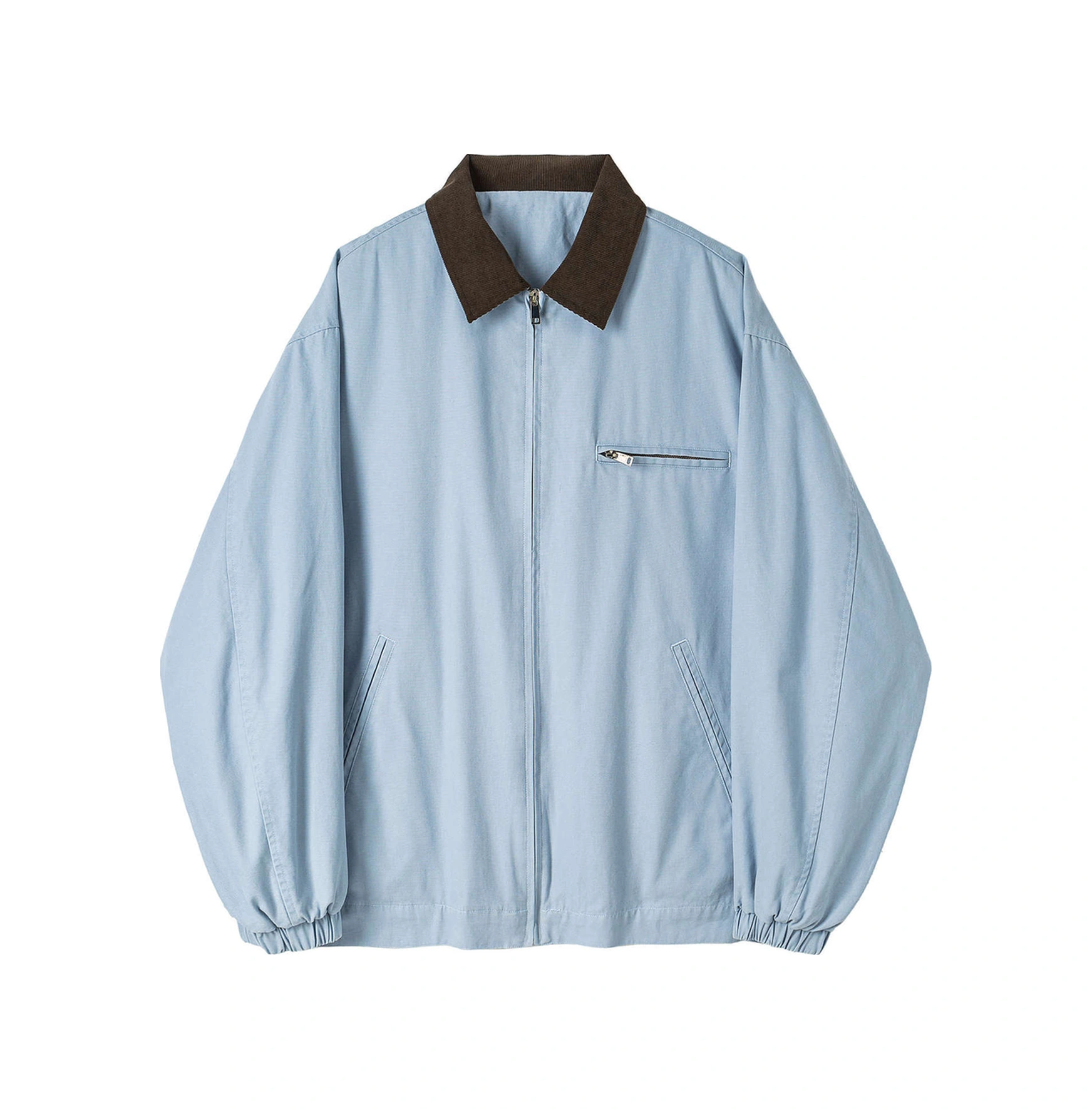 Snapbuy Yıkanmış Denim Ceket, Amerikan Retro Stili, Kontrast Yakalı, Bol Kesim Buz Mavi