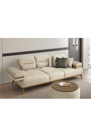 İnci Ahşap Ayaklı Mekanizmalı 3 Lü Kanepe Beyaz