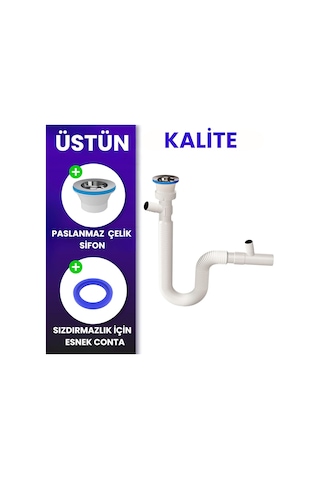 Çift Girişli Körüklü Lavabo Sifonu, Çamaşır Ve Bulaşık Makinesi Bağlantılı, Esnek Gövde, Ayarlanabilir