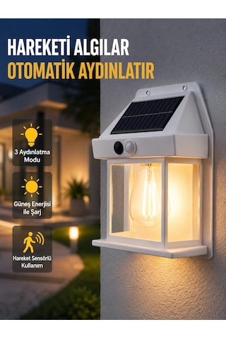 Mey İthalat Üç Modlu Güneş Enerjili Duvar Lambası 1800mah Bataryalı Ve Hareket Sensörlü Çok Renkli