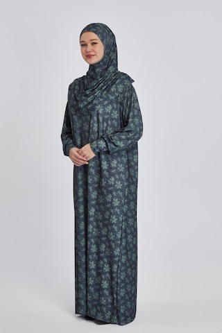 Pratik Tek Parça Manolya Desenli Namaz Elbisesi Siyah