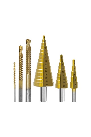 6 Parça Titanyum Kaplamalı Matkap Ucu Seti, 3 Farklı Kademeli