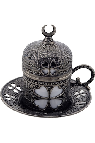 Sena Yonca Desenli Porselenli 4 Parça Kalay Renk Fincan