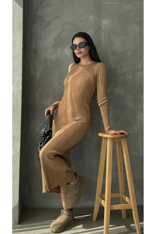 Anbly Collection Uzun Kollu Bisiklet Yaka Triko Dar Kesim Elbise