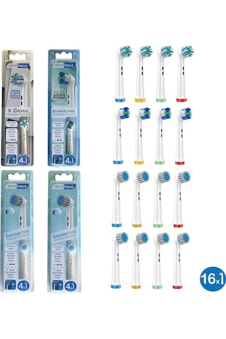 16 Adet Sensetive + X Cross + 3d Maxcare Oral-b Uyumlu Yedek Diş Fırçası Başlıkları