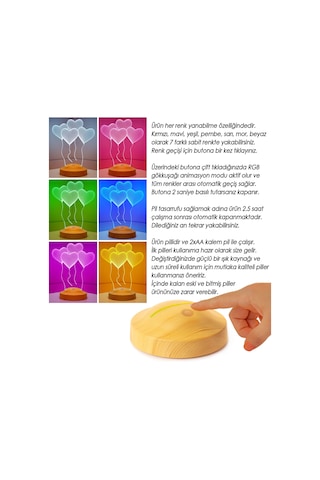 3D Led Lamba 3 Boyutlu Öğretmenler Günü Hediyesi 4 Kalp Klasik