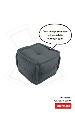 Xpermate Puffymod Dekoratif Kare Puf Orta Sehpa 40x40 Cm Gri