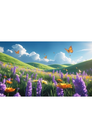 Kelebekler Yabani Çiçekler İçinde Bahar Havası 05 Çerçevesiz 50x30 Cm Pvc Tablo