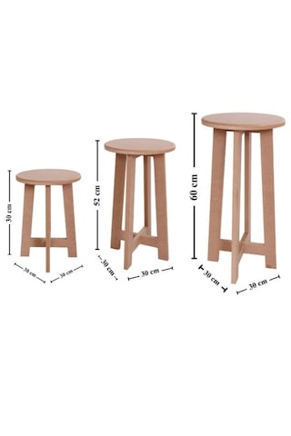 Boyanabilir Ahşap Mdf Yuvarlak Demonte 3' Lü Tabure Seti