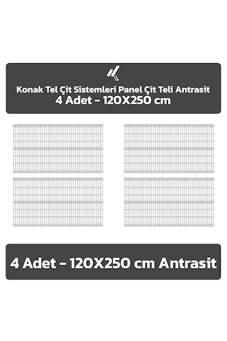4 Adet Panel Çit Teli 120x250 Cm Antrasit