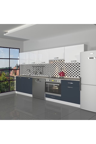 Decoraktiv Elite 280 Ankastre Fırın Modüllü Mdf Hazır Mutfak Dolabı - Tezgah Dahil - Antrasit - Beyaz