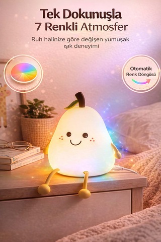 Sevimli Şeftali Çocuk Gece Lambası - Yumuşak Bpa Free Malzeme , Göz Yormayan Led Işık Çok  Renkli