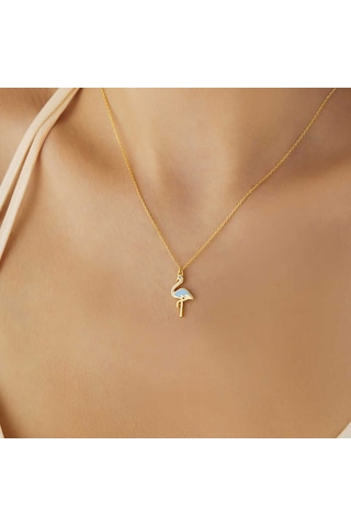 925 Ayar Gümüş Gold Flamingo Kadın Kolye Gold