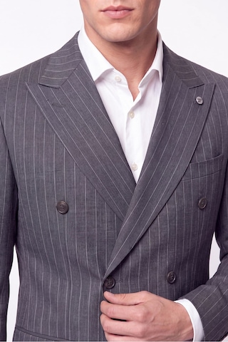 Efor Slim Fit %96 Yünlü Çift Yırtmaç Çizgili Gri Kruvaze Takım Elbise Tk 954