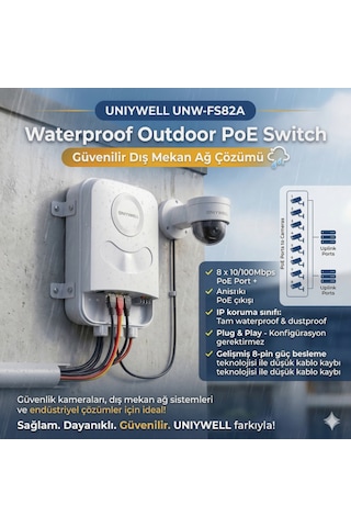 Uniywell Unıywell Unw-fs82a 8 Port Poe + 2 Uplink Su Geçirmez Dış Mekan Switch Tak-çalıştır