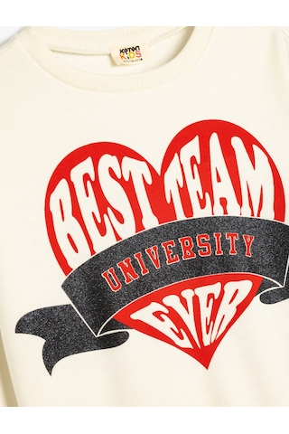 Koton Kapşonlu Sweatshirt Kalp Baskılı Şardonlu Pamuklu Ekru 5wkg10268ak Ekru