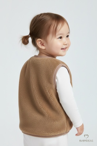 Babyden's Welsoft Kız Bebek Çocuk Çıtçıtlı Yelek Yumuşak Dokulu,ayıcık Armalı,peluş Bebek Yeleği Kahverengi