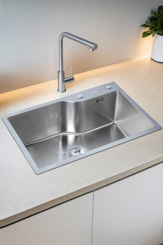 Yuna Serisi %100 Krom 68x45 Paslanmaz Mutfak Eviyesi, Mutfak Lavabosu Sifon Dahil Silver