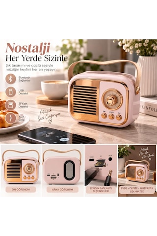 Retro Tasarım Bluetooth Hoparlörlü Radyo Taşınabilir Kablosuz Müzik Çalar, Usb/aux/tf Kart Destekli 85022779