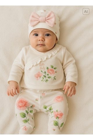 Kitikate Organik Love Roses 5'li Hastane Çıkış Set Ekru Ekru