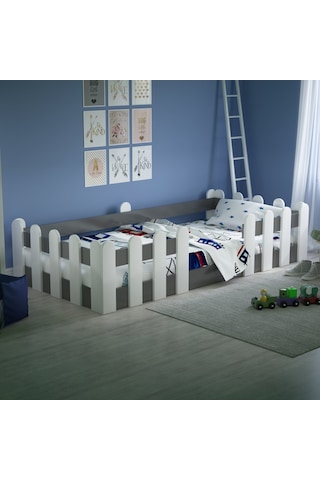 Tuliplifeyapımarket Tuliplife Montessori Karyola Beyaz-Antrasit Çocuk Yatağı -304