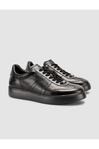 %100 Deri Bağıcıklı Siyah Erkek Sneaker Siyah