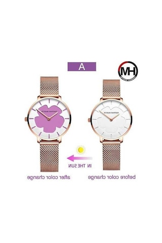 Novahub Mor Değişen Çiçekler Kadın Kol Saati - Basit Moda Pembe Örgü Kemer, Japon Hareketli Su Geçirmez Kuvars Saat Çok Renkli