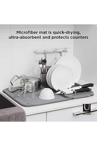 Udry Bulaşıklık Ve Mikrofiber Kurutma Matı, Yerden Tasarruf Sağlayan Tasarım, Kolay Saklama İçin Katlanır, Kutulu Raf, Gri Siyah