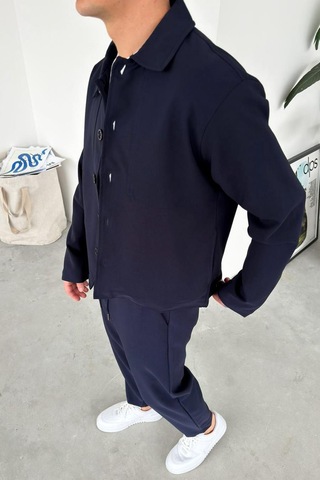 Lacivert Patch Detaylı Relaxed Fit Boxy Ceket Lacivert