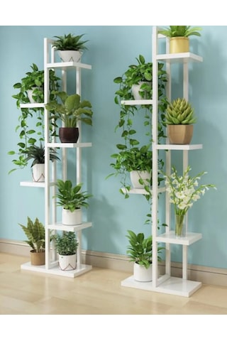 Çiçeklik 6 Bölmeli Raf Metal Çerçeveli Sağlam Beyaz