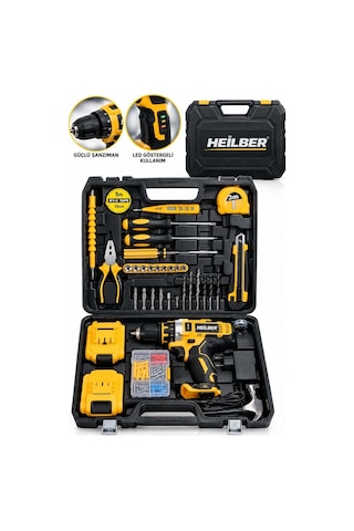 Heilber Ba0115370 Çift Akülü Şarjlı Darbeli Matkap Vidalama Led Şarj Göstergeli, Tork Ayarlı, Anahtarsız M