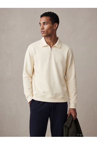 Lcw Vision Ekru Fermuarlı Polo Yaka Erkek Sweatshirt