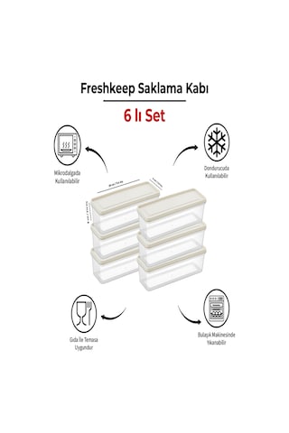 6'lı Saklama Kabı 1,3 Litre Derin Dondurucu Mikrodalga Uyumlu Şampanya