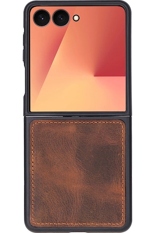 Bloomcase Flex Saddle Brown Hakiki Deri Samsung Galaxy Uyumlu Z Flip 7 Kılıf 6.9"-4.1" Kahverengi