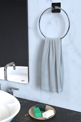 Karteya Yapışkanlı Gümüş Yuvarlak Havluluk Banyo Mutfak Havlu Askılık Gümüş