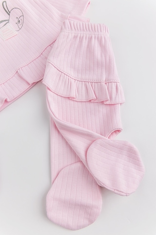 Tavşan Figürlü Pamuklu 5 Parça Kız Bebek Hastane Çıkışı Bebek Takımı Pembe