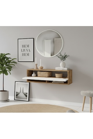 Robin Home Lia Aynalı Dresuar Hol Antre Dresuar Duvara Monte100cm Atlantik Çam - Beyaz Beyaz
