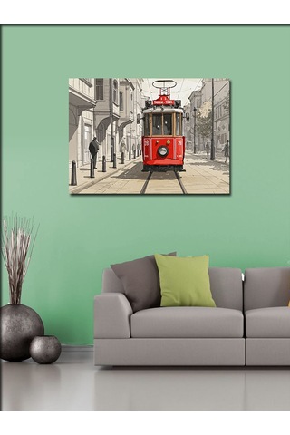 Kanvas Tablo Kırmızı Tramvay Sokakta 70cmx100cm