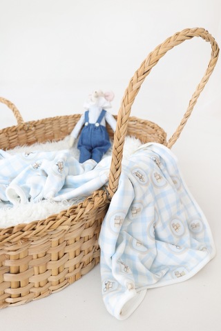 Esti Baby Teddy Bear Serisi %100 Pamuk Çift Taraflı Bebek ve Çocuk Battaniyesi 85x100 Cm Mavi