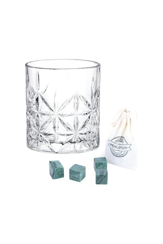 Perlotus 330 Cc Paris Serisi Büyük Kadeh Viski Bardağı Ve 4 Adet Viski Taşı Hediyeli Beyaz