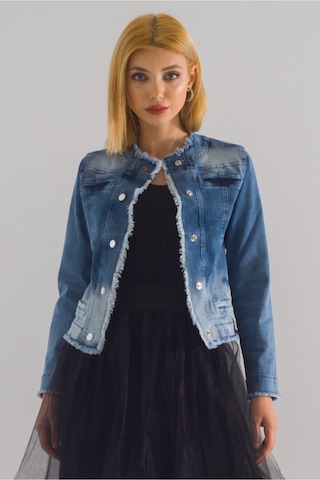 Bold & Young Kadın Yağ Yeşili Power Strech Çıt Çıtlı Slim Fit Denim Ceket mavi
