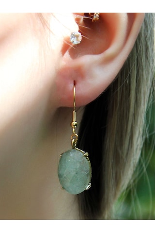 Doğal Taş Yeşil Akik Doğal Taşlı Sallantılı Küpe Euku22ya Su Yeşili