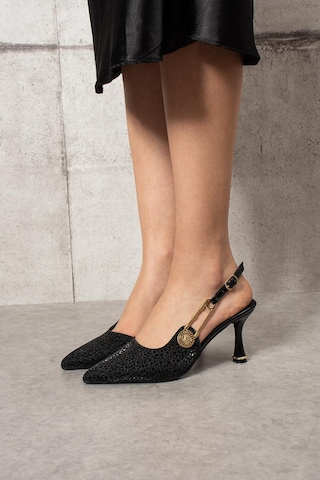 Shoetek Basia Kadın Topuklu Yandan Tokalı Stiletto Simli Siyah Siyah